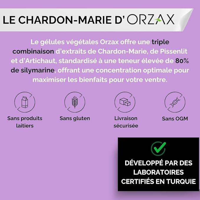 ORZAX Milk Thistle 250 mg 80% Silymarin 120 Vegetable