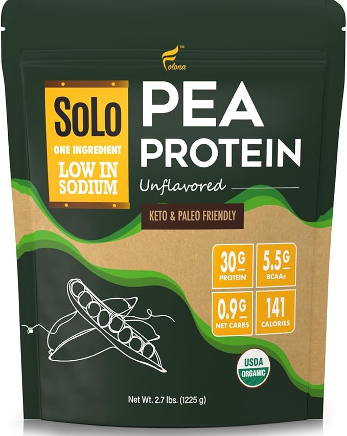 Solo Organic Pea Protein Powder, Low 100% Vegan, (2.7 lbs)