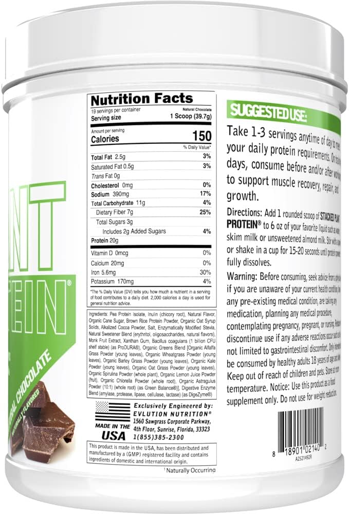 Evlution Nutrition Stacked Plant Protein Powder, 1.5 LB