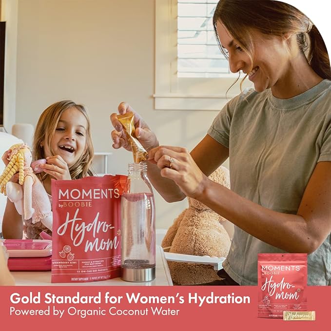 Boobie Hydromom Superfood Electrolyte Drink Mix, Green Apple | Refreshing Energy & Hydration Boost for Mamas | On-The-Go & Travel Essentials for Pregnancy, Lactation, & Beyond, 15 Packets