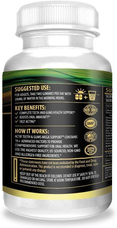 Actif Teeth and Gums Mega Support, Oral Probiotics Supplement for Mouth and Dental Multivitamin Supplement, 90 Gummies