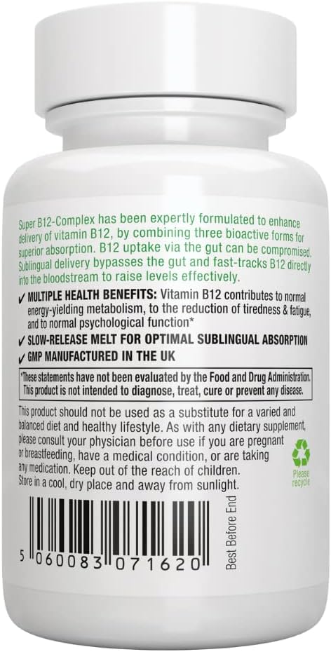 Super B12-Complex 1000mcg, Sublingual & Methylated B12, Methylcobalamin, 180 Servings,