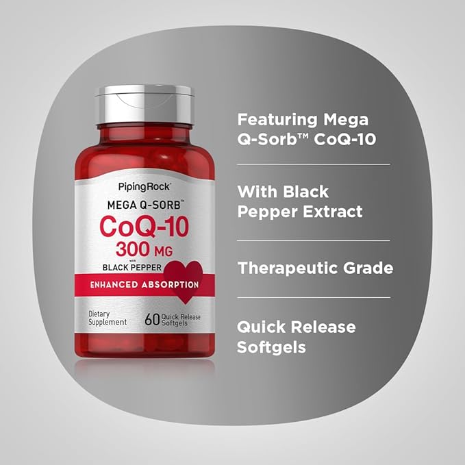 Piping Rock CoQ10 300mg Softgels 300mg Per 60 Pills Coq10 Coenzyme
