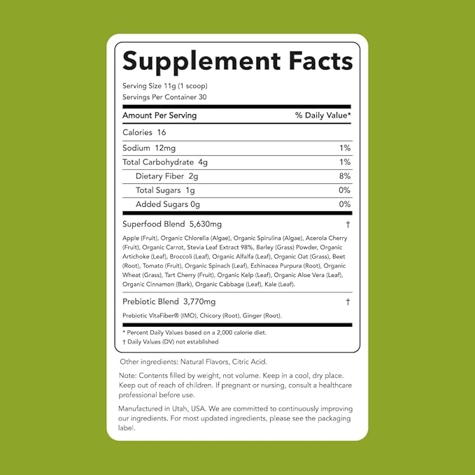 Clean Simple Eats Green Apple Greens Powder Mix, Greens Superfood Powder Smoothie & Juice Mix, Gluten Free, Includes Powerhouse Superfoods Chlorella & Spirulina Powder Organic (30 Servings)