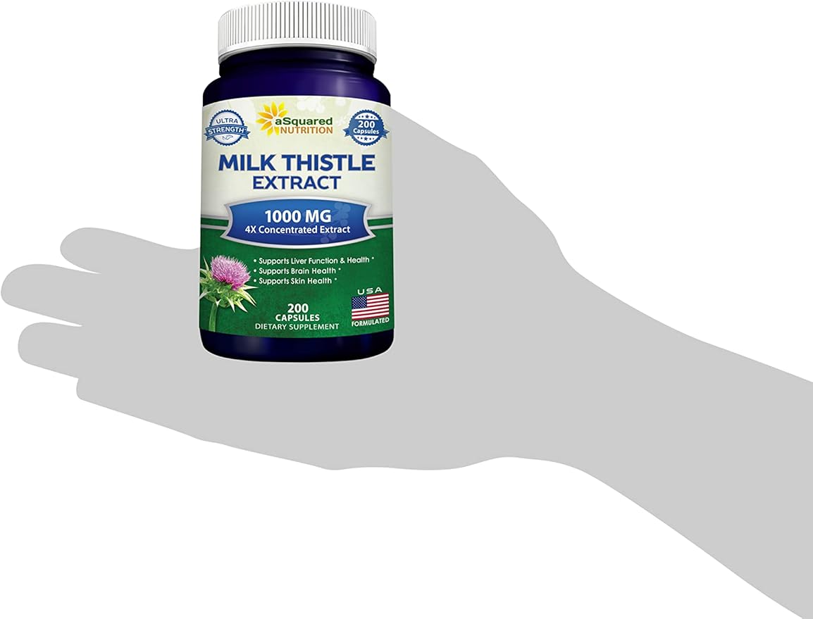 aSquared Nutrition Milk Thistle Supplement 1000mg-200 4X Concentrated 4:1 Milk 1000 mg