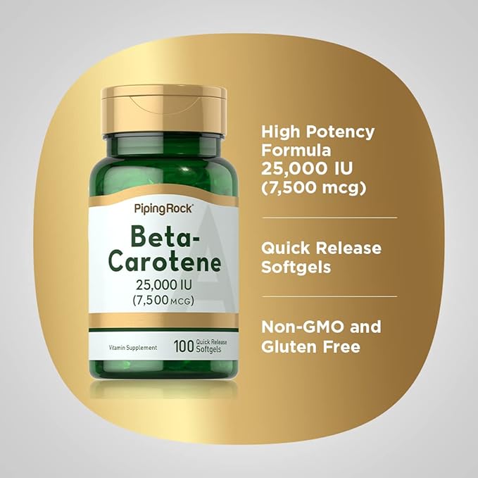 Piping Rock Beta Carotene 25000 IU Softgels 7500 mcg 100 Count
