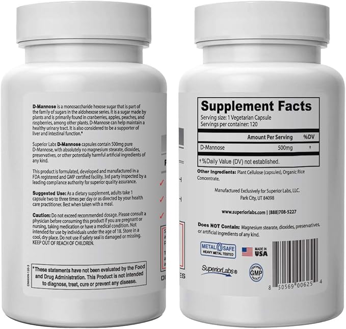 Superior Labs – Best D-Mannose NonGMO 500mg, 120 120 Vegetable