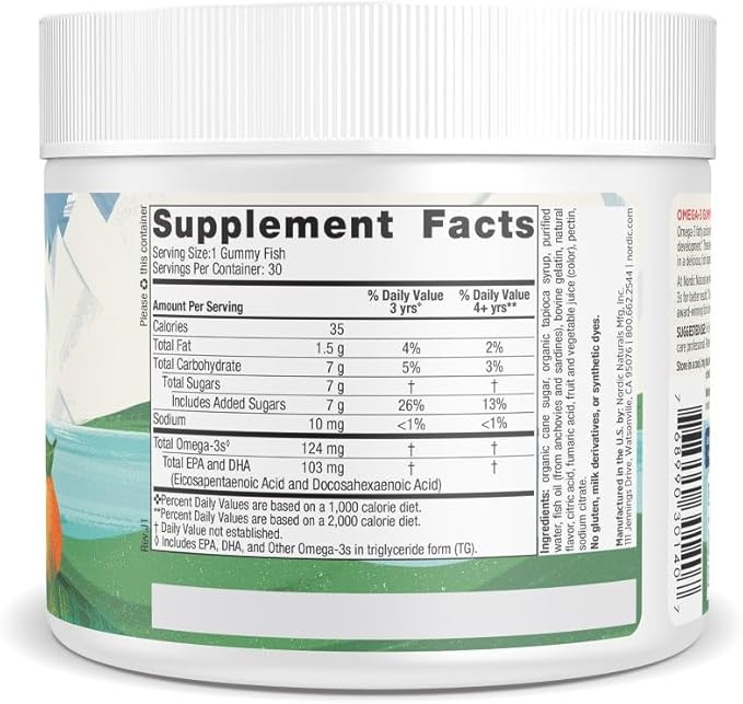 Nordic Naturals Nordic Omega-3 Gummy Fish, Tangerine 30 Gummy 124 mg Omega-3s with 30 Servings