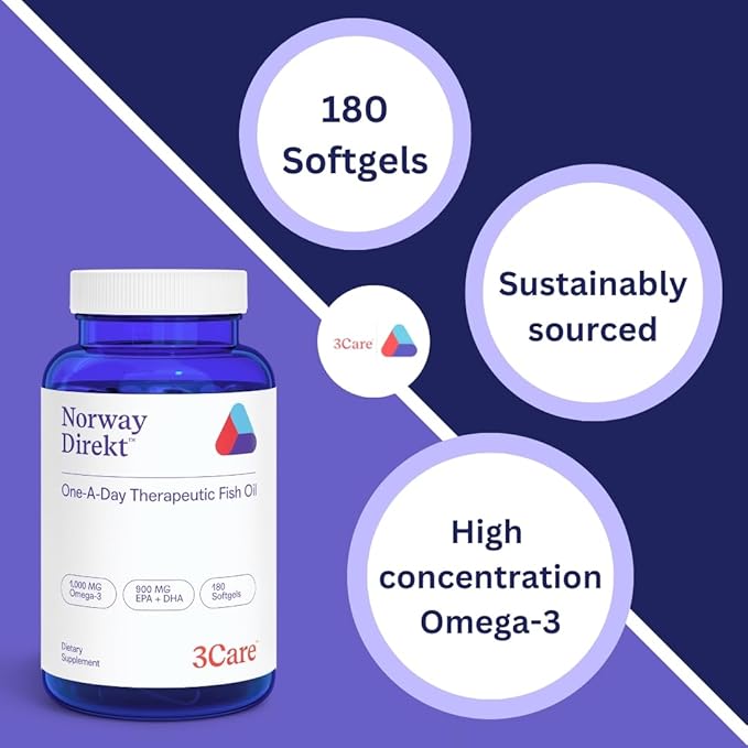 Norway Direkt Omega-3 Fish Oil 2,000mg Omega-3 per 2 softgel| 1060mg EPA, 740mg DHA (2 Soft-Gel (180 Softgels)