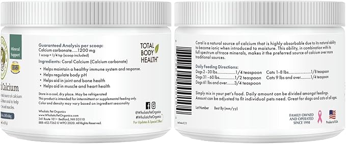 Wholistic Pet Organics Sea Coral: Organic Sea Coral Calcium Dog Supplement - Natural Source of Calcium for Dogs Teeth and Bone Health - Vitamins for Dogs - Made in USA