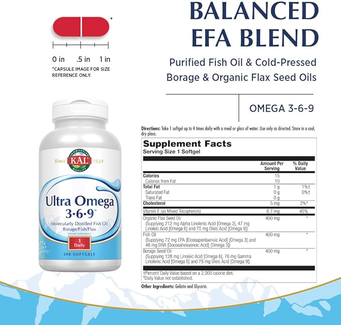 KAL Ultra Omega 3-6-9 1200mg 200 Softgels