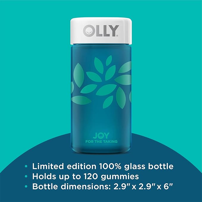 OLLY Joy Jar Gift, Easy Refillable Glass Bottle Vitamin Container, Holds Up to 120 Vitamin Gummies, Limited Edition 2022