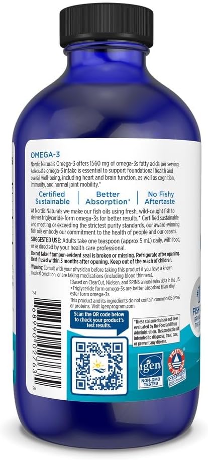 Nordic Naturals Omega-3, Lemon Flavor 8 oz 1560 mg Omega-3 - 48 Servings