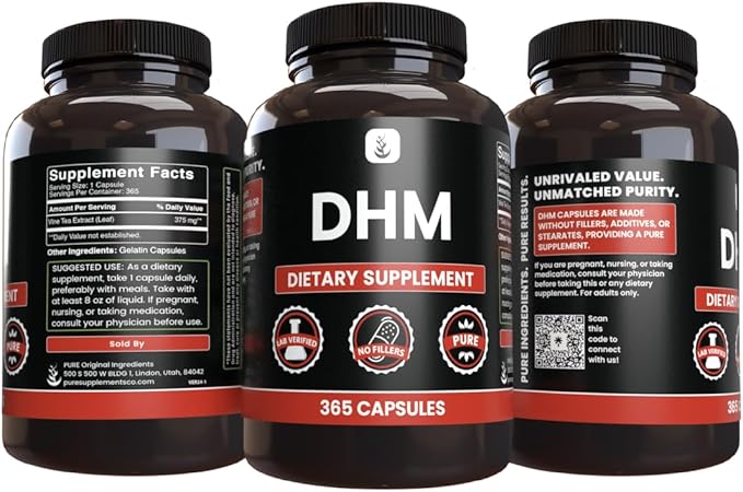 PURE ORIGINAL INGREDIENTS DHM, (365 Capsules) No Magnesium Or Rice Fillers, Always Pure, Lab Verified