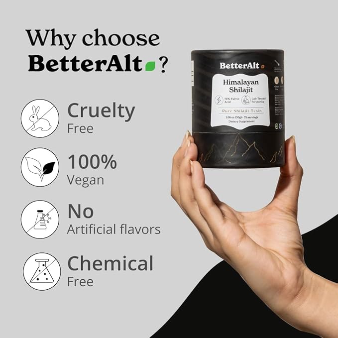 BetterAlt Pure Himalayan Shilajit Resin Pack of 2 High Potency Gold Grade 150 Servings for Energy Boost & Immune Support, 85+ Trace Minerals, 75%+ Fulvic Acid, with Lab Test Report,400 mg