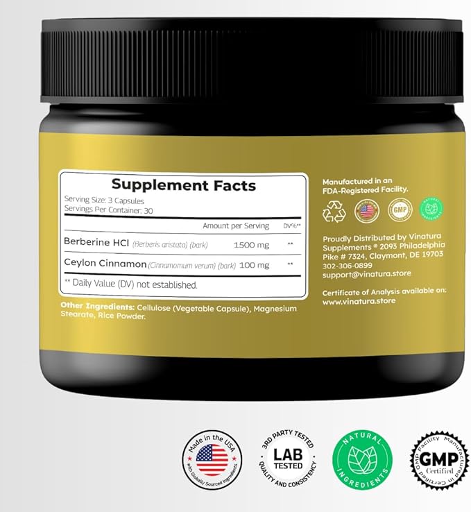 Berberine 1500mg - Berberine Supplement with Ceylon Cinnamon, Max Potency Berberine HCL - 90 Capsules