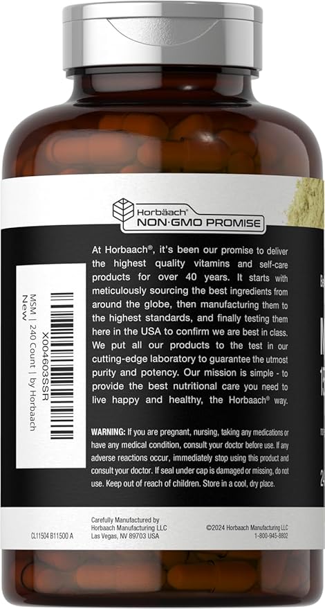 Horbäach MSM Capsules 1500mg 240 Count