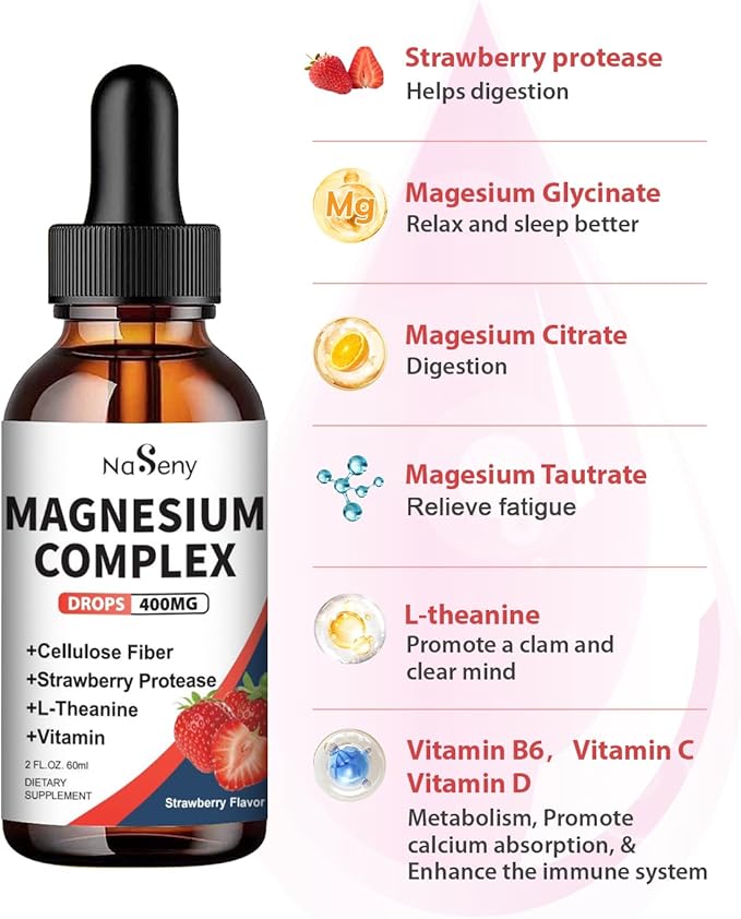 Liquid Magnesium Glycinate,Kids Magnesium Drops,400mg Liquid (2 Fl Oz/1PCS)