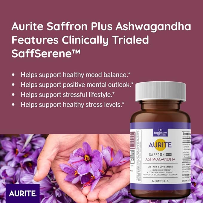 Saffron Ashwagandha Supplement 60 Count, (2 Months