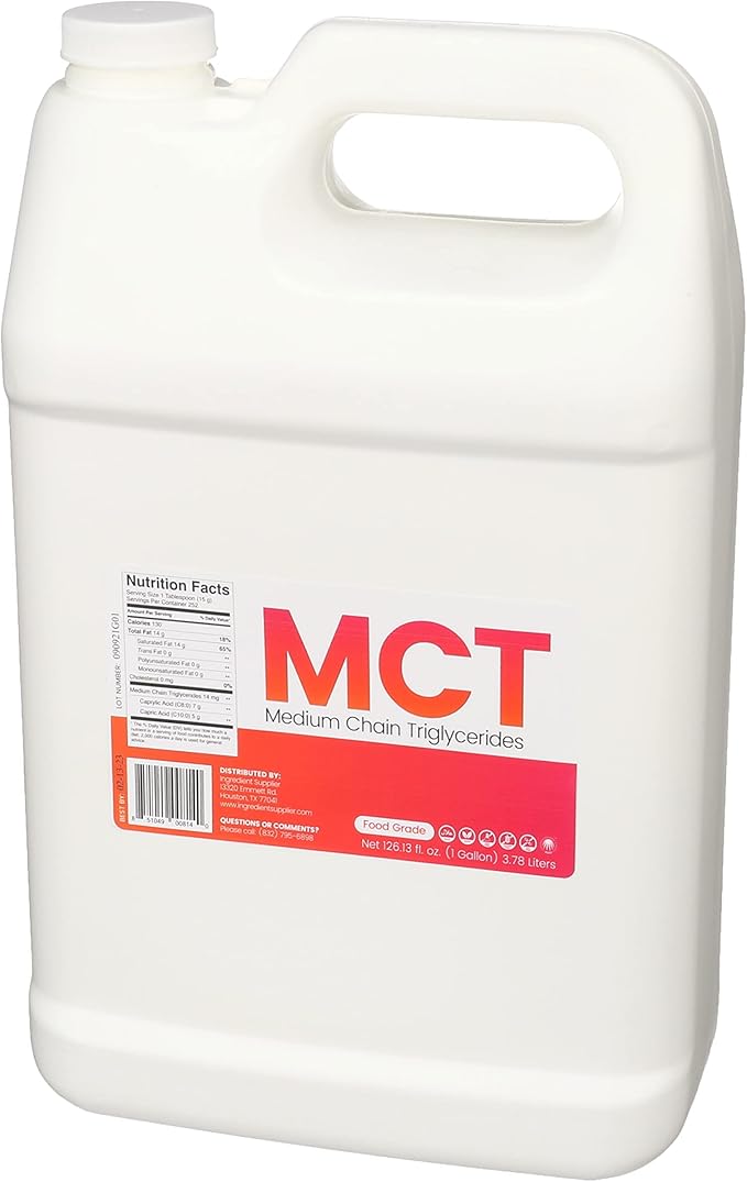 MCT Oil - 1 Gallon (126.13 Oz.) Food Grade - Non GMO - Halal - Vegan - Sustainable Palm Derived - for Tinctures, Sports Nutrition, Keto or Paleo Diet, Clean Energy