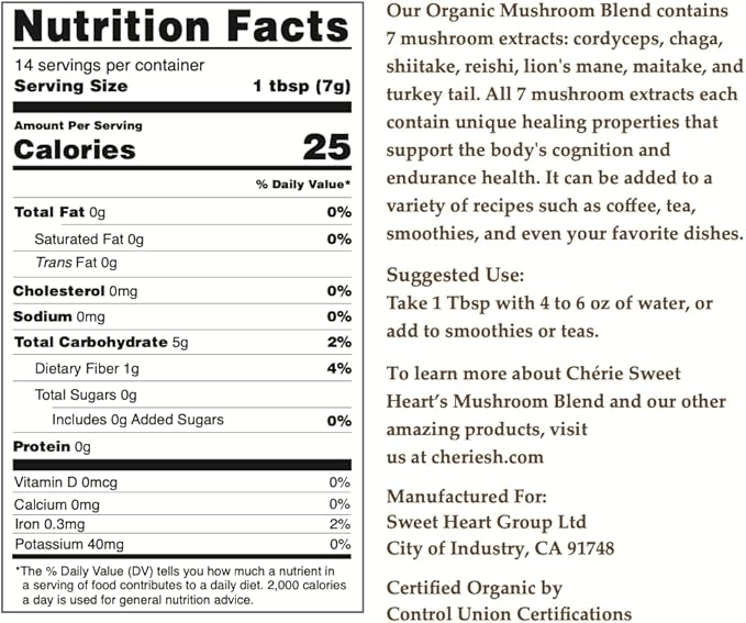 Cherie Sweet Heart 7 Mushroom Extract 3.5oz. (Mushroom 3.5 Ounce)