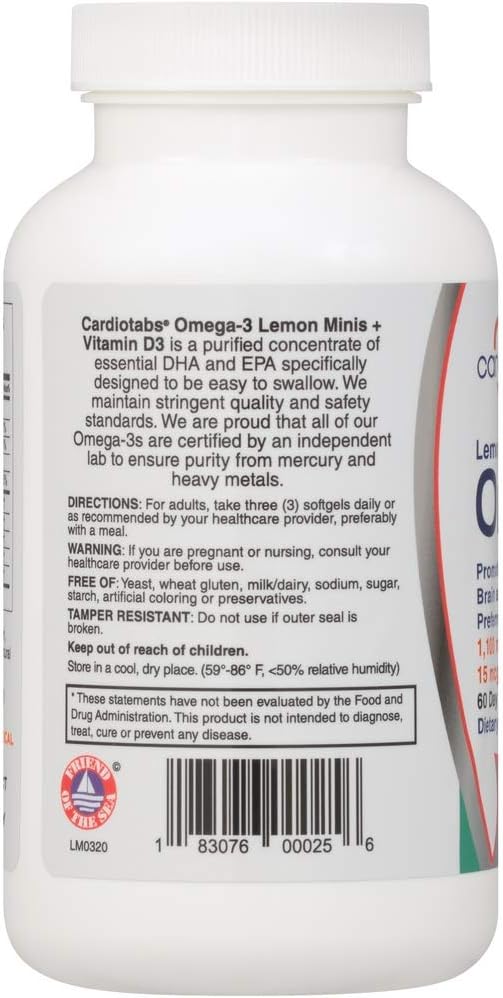 Omega 3 Lemon Minis + Vitamin D3, 1,100 1,100 mg Omega-3 in 600 IU D3, Easy-to-Swallow, Omega-3 Supplement 180 count
