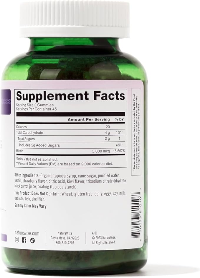 NatureWise Biotin Gummies B7 5000mcg 5000mcg Supports 90 Count[45 Count[45 Day