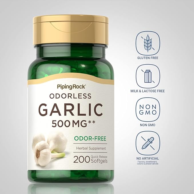Piping Rock Odorless Garlic Softgels 500mg | 200 Pills