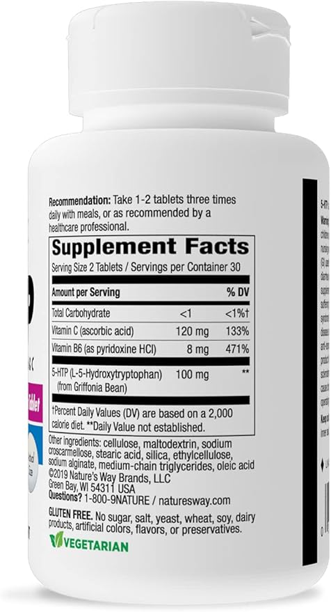 Nature's Way 5-HTP, Calms Nerves and L-5-Hydroxytryptophan, Vitamins B6 & 50 mg 60 Count