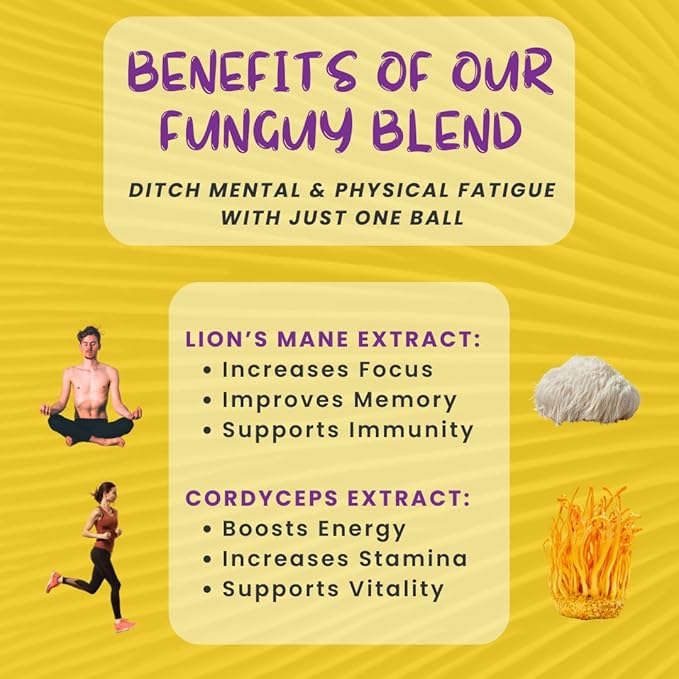 ODD BALLS Organic Energy Balls Lemon - Superfood Mushroom Snack - Running, Cycling, Hiking - Gels, Bars Alternative - Lion's Mane Focus, Cordyceps Energy - Vegan, Gluten Free Snacks for Kids & Adults