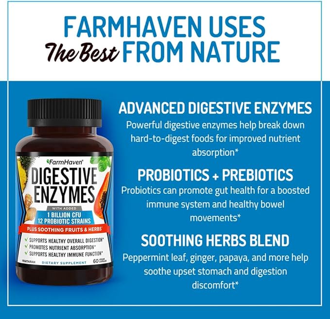 FarmHaven Digestive Enzymes with 18 Probiotics 60 Capsules