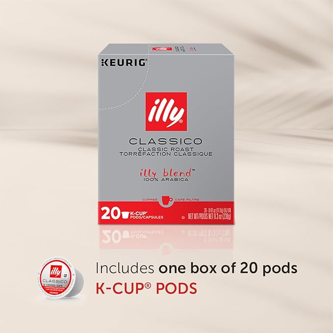 Illy Coffee K Cups - Coffee Pods For Keurig Coffee Maker – Classico Roast - Caramel, Orange Blossom & Jasmine - Mild, Flavorful & Balanced Flavor Pods of Coffee - No Preservatives – 20 Count
