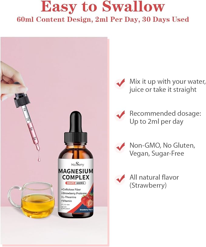 Liquid Magnesium Glycinate,Kids Magnesium Drops,400mg Liquid (2 Fl Oz/1PCS)