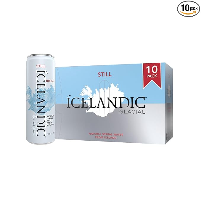 Icelandic Glacial Natural Spring Alkaline Water, 330 ml / 11.1 Fl Oz Cans (Pack of 10)