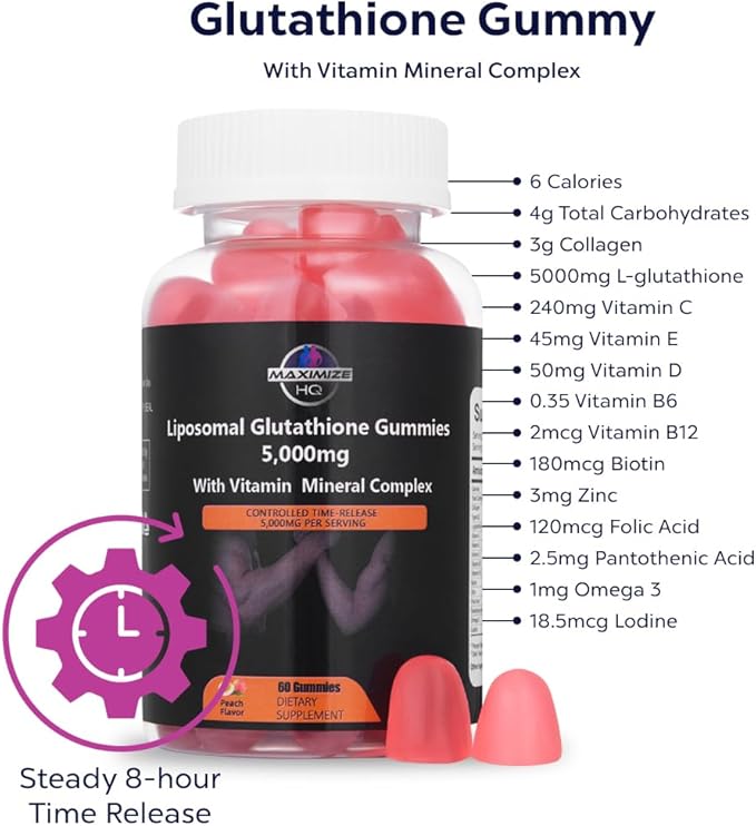 Glutathione Gummies - Supports Essential Bodily Processes - Time-Release Formula - Fruit Juice Extract - Gluten Free