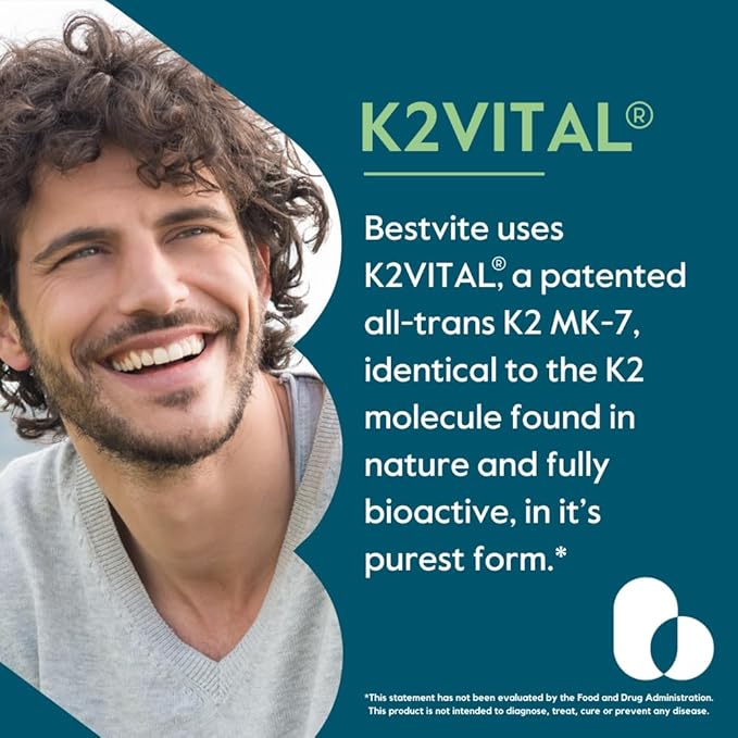 BESTVITE Vitamin K2 100 mcg as MK-7 w/Patented K2VITAL (120 (120 Vegetarian