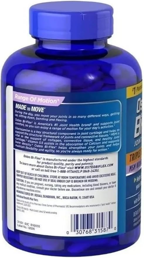 Osteo Bi Flex Triple Strength MSM D3, 200 200 Count, 3 Months 1500 Mg 1000IU Tablet (2 Items)