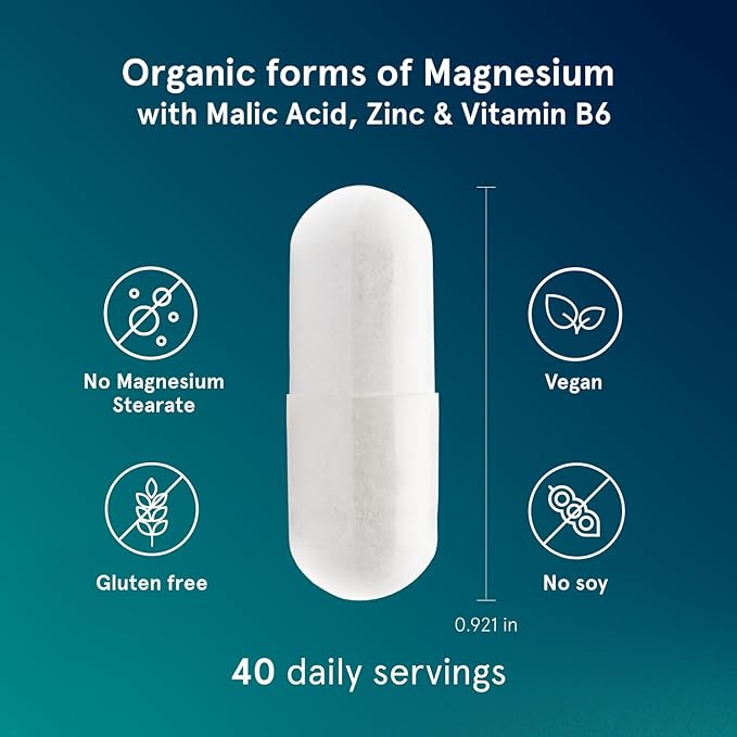 Puori Organic Magnesium Zinc Supplement 300mg - 120 Vegan M3 Complex B6