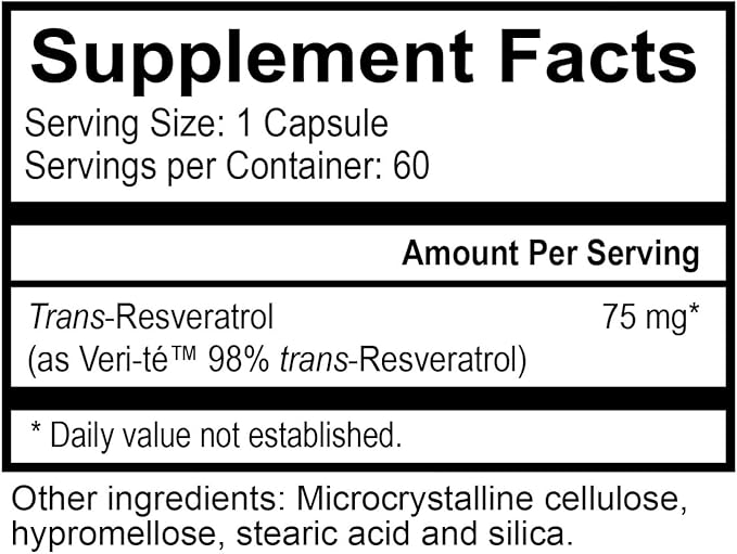 NatureCity TrueResveratrol – Resveratrol Supplement & Anti-Aging Support with 75mg Trans-Resveratrol (98% Pure Veri-te) for Heart, Immune, Bone & Cognitive Health | 60 Veggie Capsules