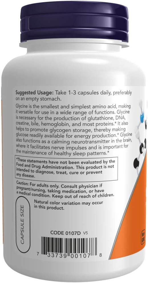 Now Foods Glycine 1000 mg 100 VegiCapsules 2 Pack