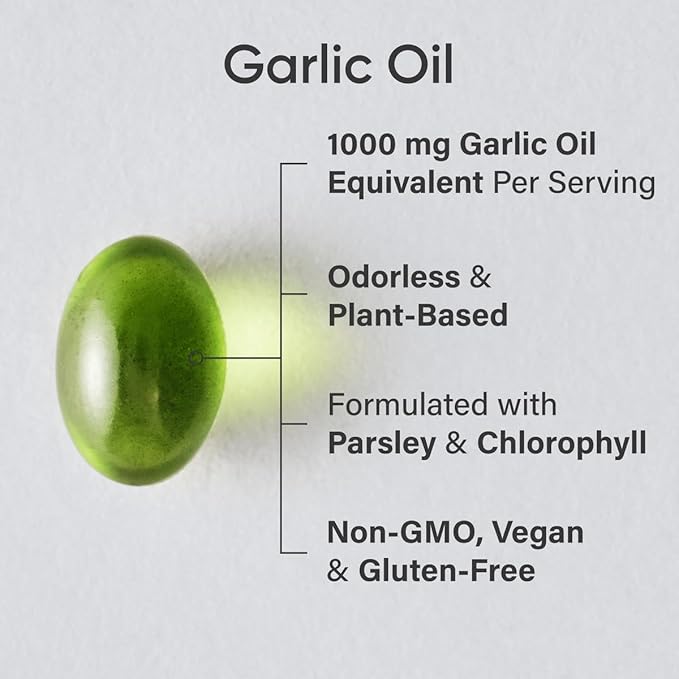 Sports Research Odorless Garlic Oil Pills (1000mg) with Parsley & Chlorophyll - Non-GMO Verified, Vegan Certified & Gluten Free - 150 Plantgel Capsules
