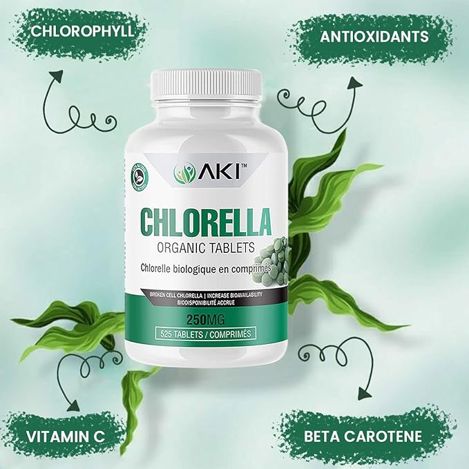 AKI Chlorella Superfood Supplement Tablets (525) B12, Iron,