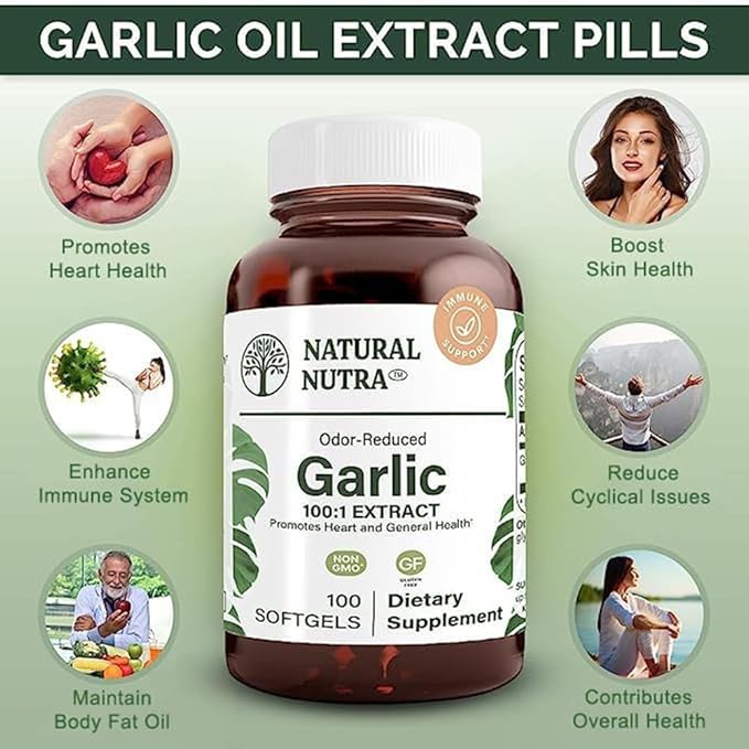 Natural Nutra Odorless Garlic Oil Supplement, 500mg, 100 100 Softgels