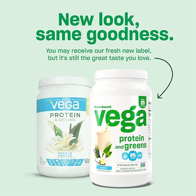 Vega Protein and Greens Protein Powder, Vanilla 20g Plant 21.7 Ounce