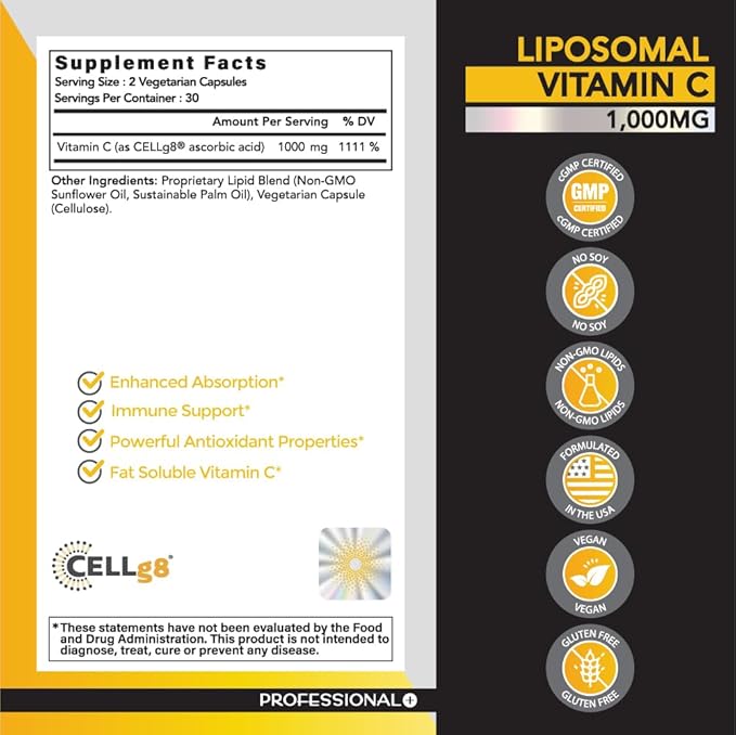 Formulas, Liposomal Vitamin C 1,000mg, High 60 Capsules, 30 Serving,
