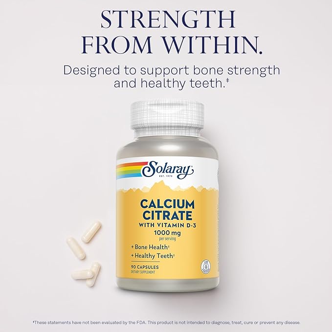 Solaray Calcium Citrate with Vitamin D3 1000mg 60-Day Guarantee 15 Servings, 90 Capsules