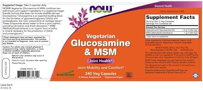 NowFoods Vegetarian Glucosamine & MSM Joint 240 Veg