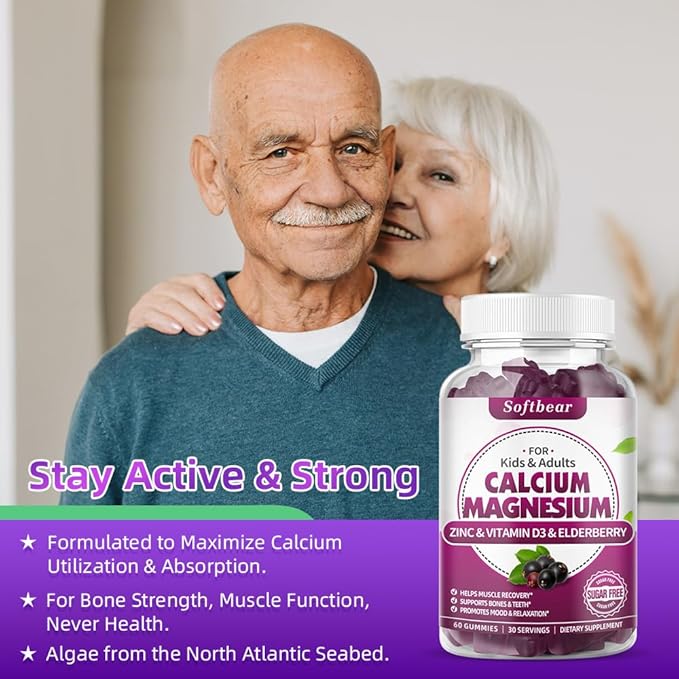 Calcium Magnesium Zinc Gummies for Women, 600 mg 60 Gummies