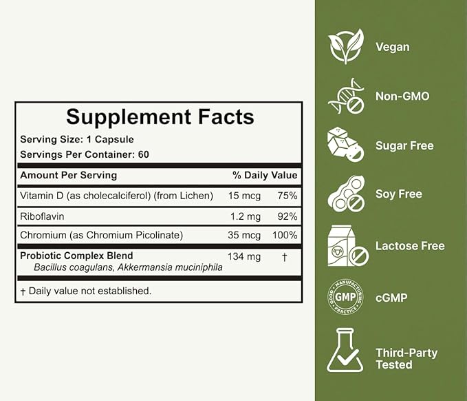 Akkermansia Muciniphila Probiotic for Weight & GLP-1 Boosting B2, D3 D3 & 60 Day