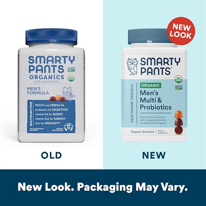 SmartyPants Multivitamin for Men, Organic Gummies: CoQ10, Methylfolate, 3 (ALA), D3, C, B12, B6, B6, Vitamin 120 Gummies (30 Day